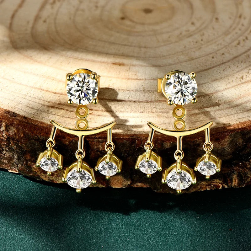 Lnngy Dazzling 5mm 0.5ct Moissanite Earrings For Women 925 Sterling Silver Double Wear Stud Earring Pendientes Plata 925 Jewelry