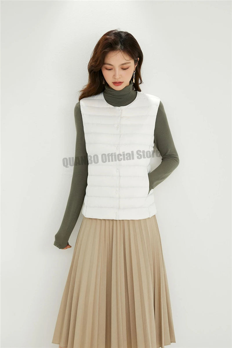 Women Sleeveless Puffer Vest Women's Ultra Light Down Vest Women Two Ways Waistcoat Portable Warm Sleeveless Winter Liner