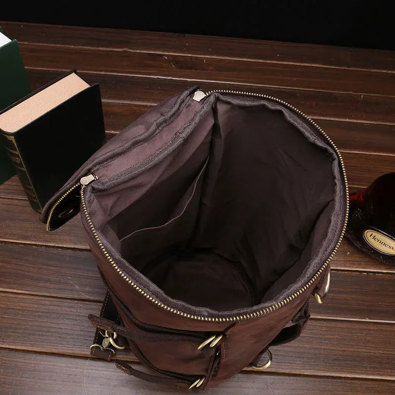 Luufan Unique Design Leather Backpack For Men Vintage Crazy Horse Leather Bucket Daypack Large Male Travel Bag Male Backpacks