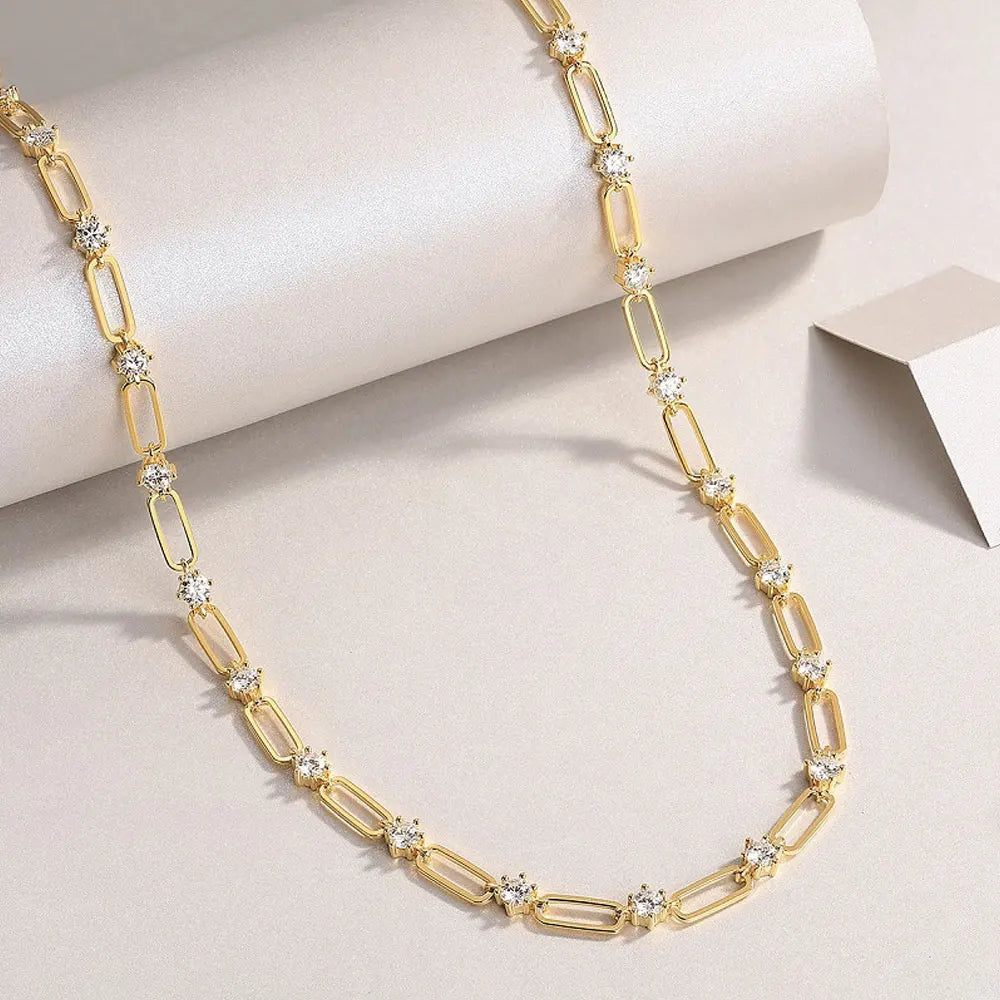 KNOBSPIN D VVS1 Moissanite Tennis Necklace s925 Sterling Silver Plated 18k Yellow Gold GRA Certified 18inch Necklaces for Women