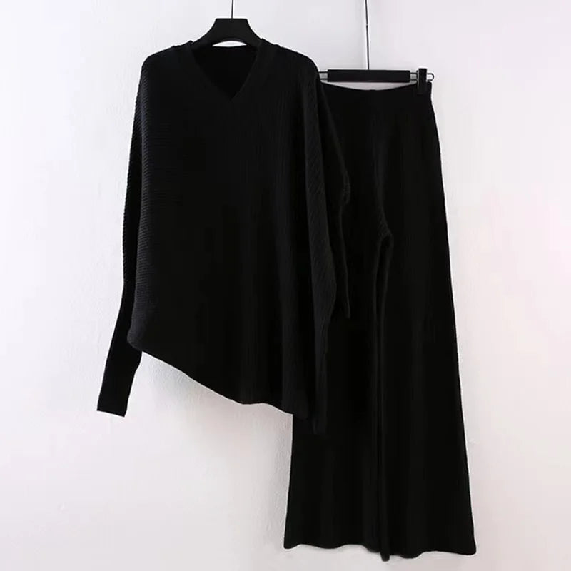 Loose Knit Set Women's Autumn/Winter Thick Temperament Sweater Wide Leg Pants Two-Piece Spring And Autumn Tide Set
