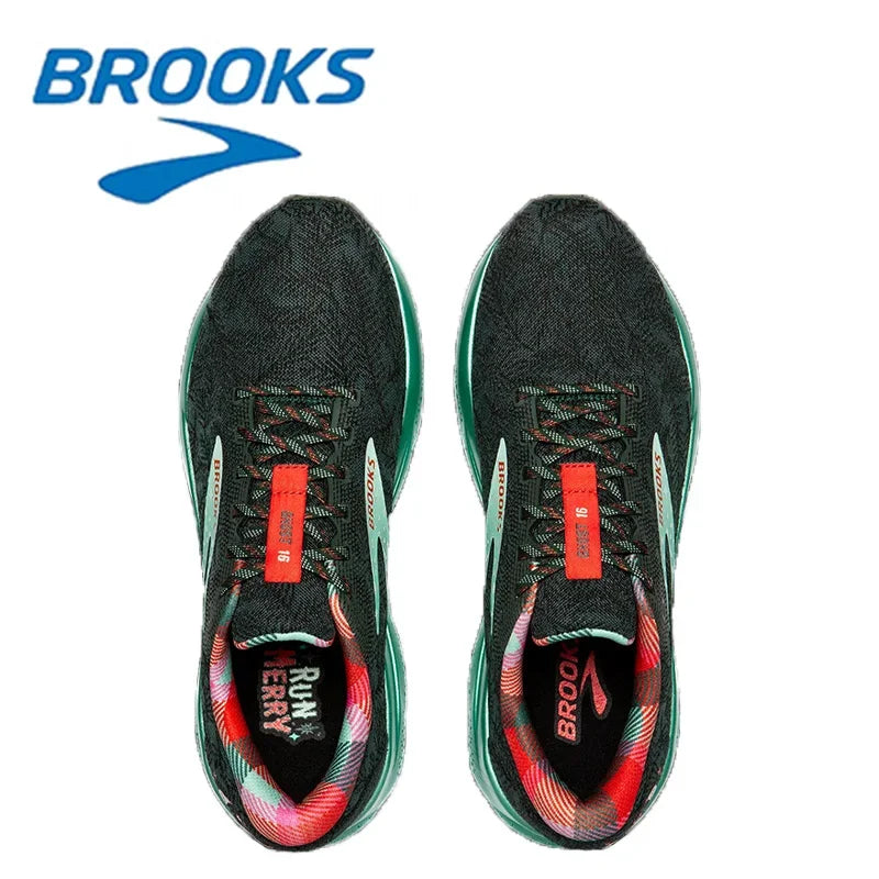 Brooks Ghost 16 Series Black and Green Fashionable Men's Outdoor Running Shoes Trend Versatile Mesh Breathable Sports Shoes