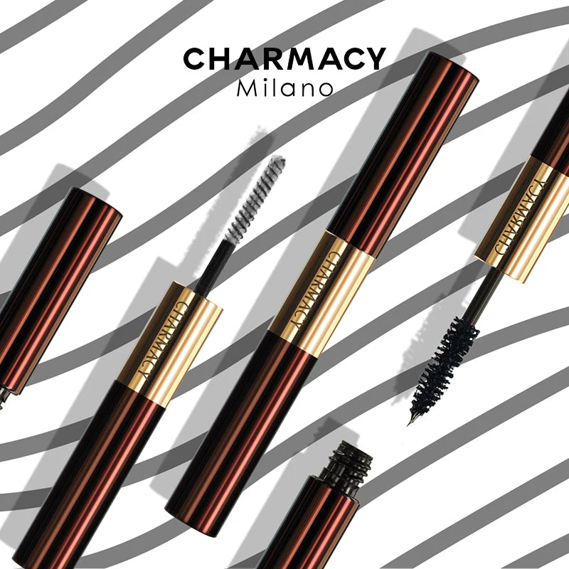 CHARMACY 3D Lengthening Double Mascara Black Lash Eyelash MascaraThin Brush Waterproof Easy to Wear High Quality Makeup Cosmetic