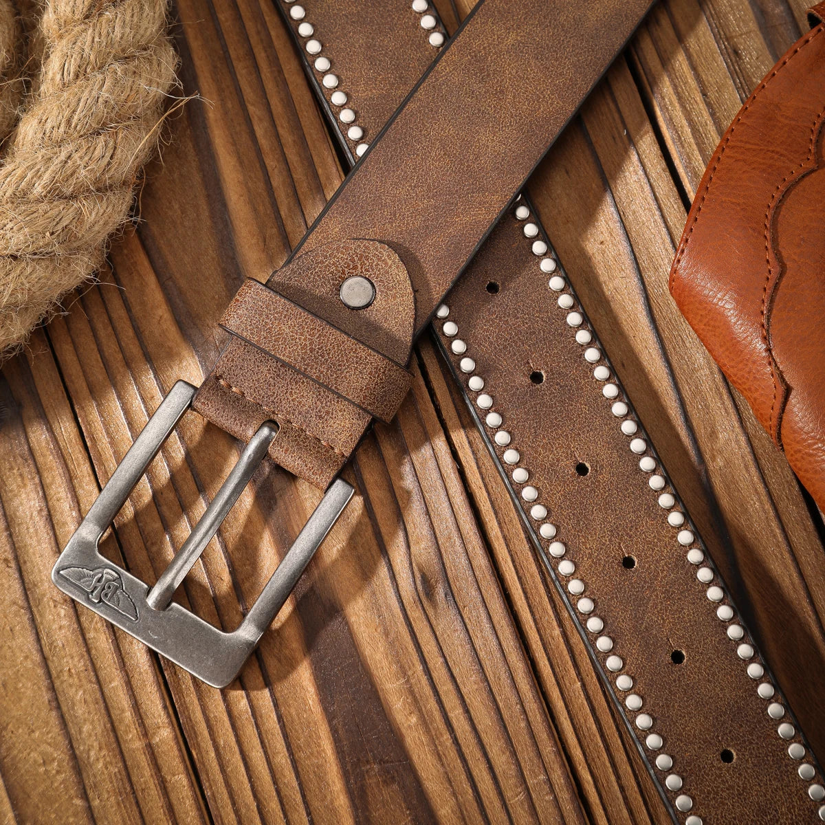 A men's and women's casual retro belt Western style! PU leather belt with metal buckle, suitable for daily work wear