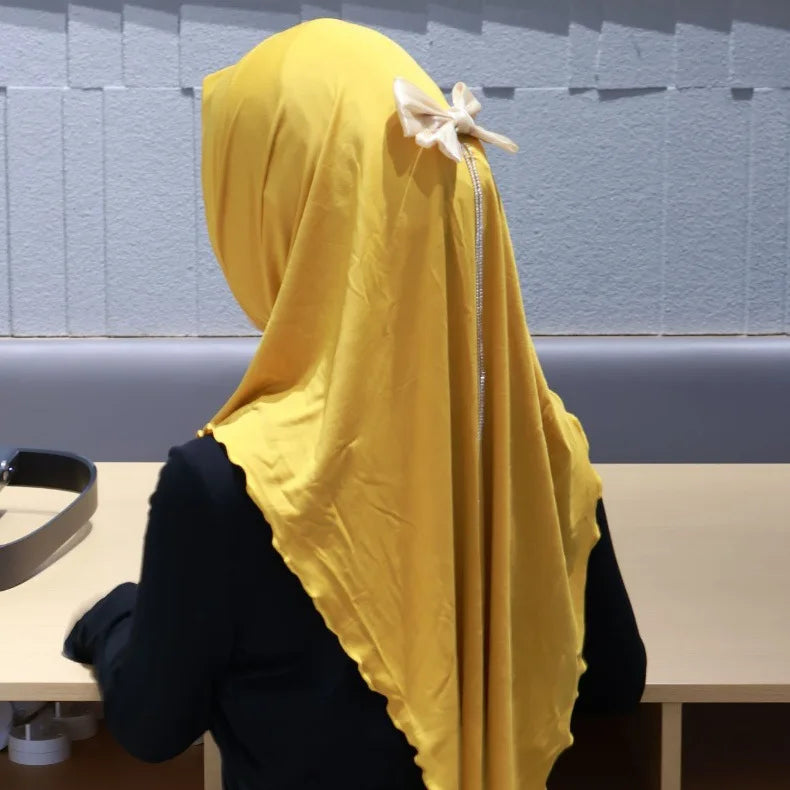 Muslim Elegant Girls Instant Hijab with Bowknot Islamic Women Turban Full Cover Scarves Shawl Arab One Piece Amira Head Wraps