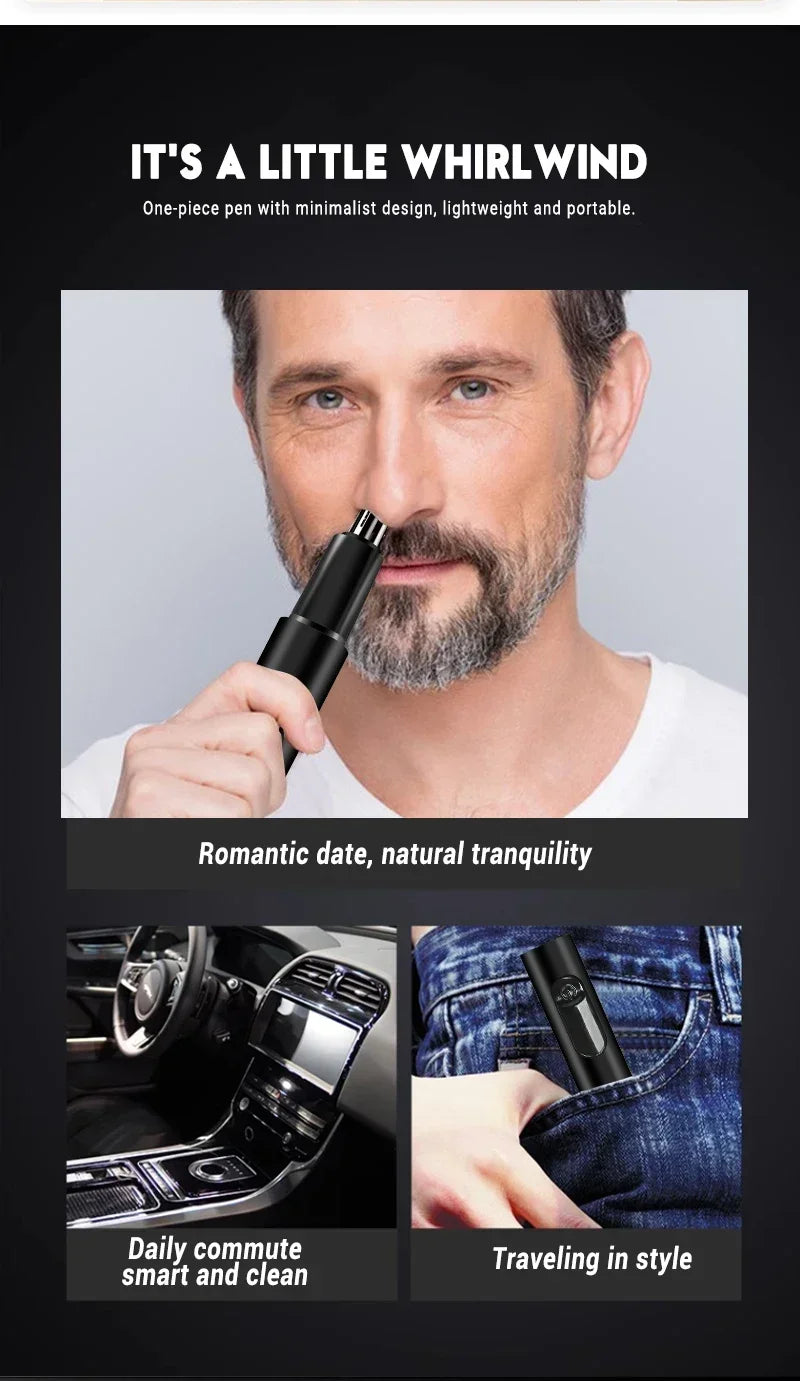 2-in-1 Electric Portable Ear & Nose Hair Trimmer Clipper – Professional Painless Grooming Tool for Men