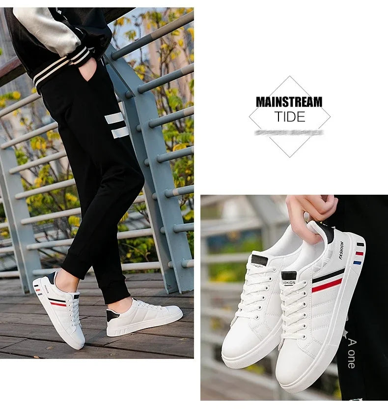 2024 Mens Casual Sneakers New Fashion Lace-up White Shoes Student Comfort Sports Plus Size Vulcanized Shoes Zapatillas De Hombre