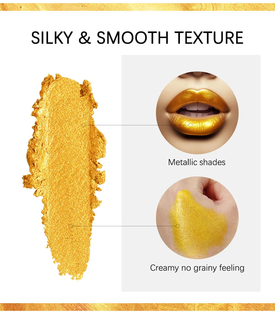 Shimmer Gold Lipstick Metallic Glitter Sexy Lipsticks Long Lasting Batom Waterproof Cosmetic Gold Brick Tube Design Gift 3.5g