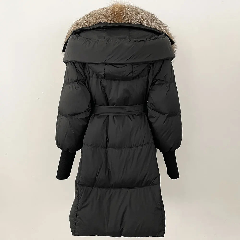 2025 Autumn Winter Women Coat Real Natural Fox Fur Long Down Jacket Thick Warm Casual Hooded White Duck Down Elegant Overwears