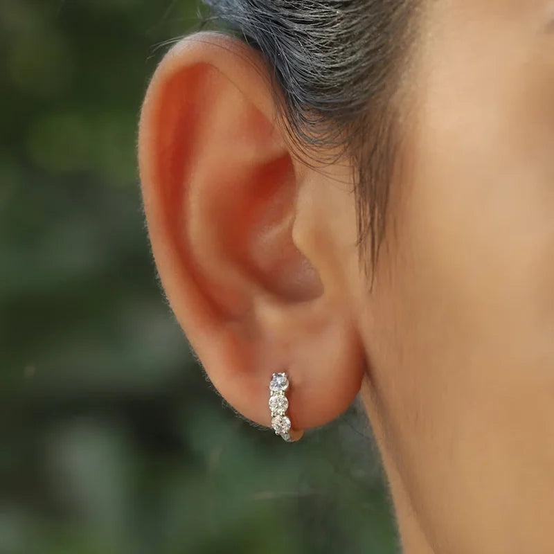 Lnngy Huggies Earrings Sterling Silver 925 Certificated Three Stone 4mm Moissanite Earring For Women Ladies Wedding Jewelry Gift