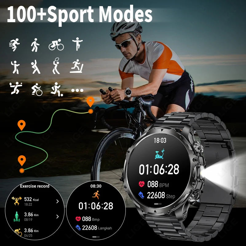 LIGE New 1.9" AMOLED 416*416 Screen Smart Watches Flashlight Outdoors Sports Fitness Tracker 700mah Large Battery Men Smartwatch