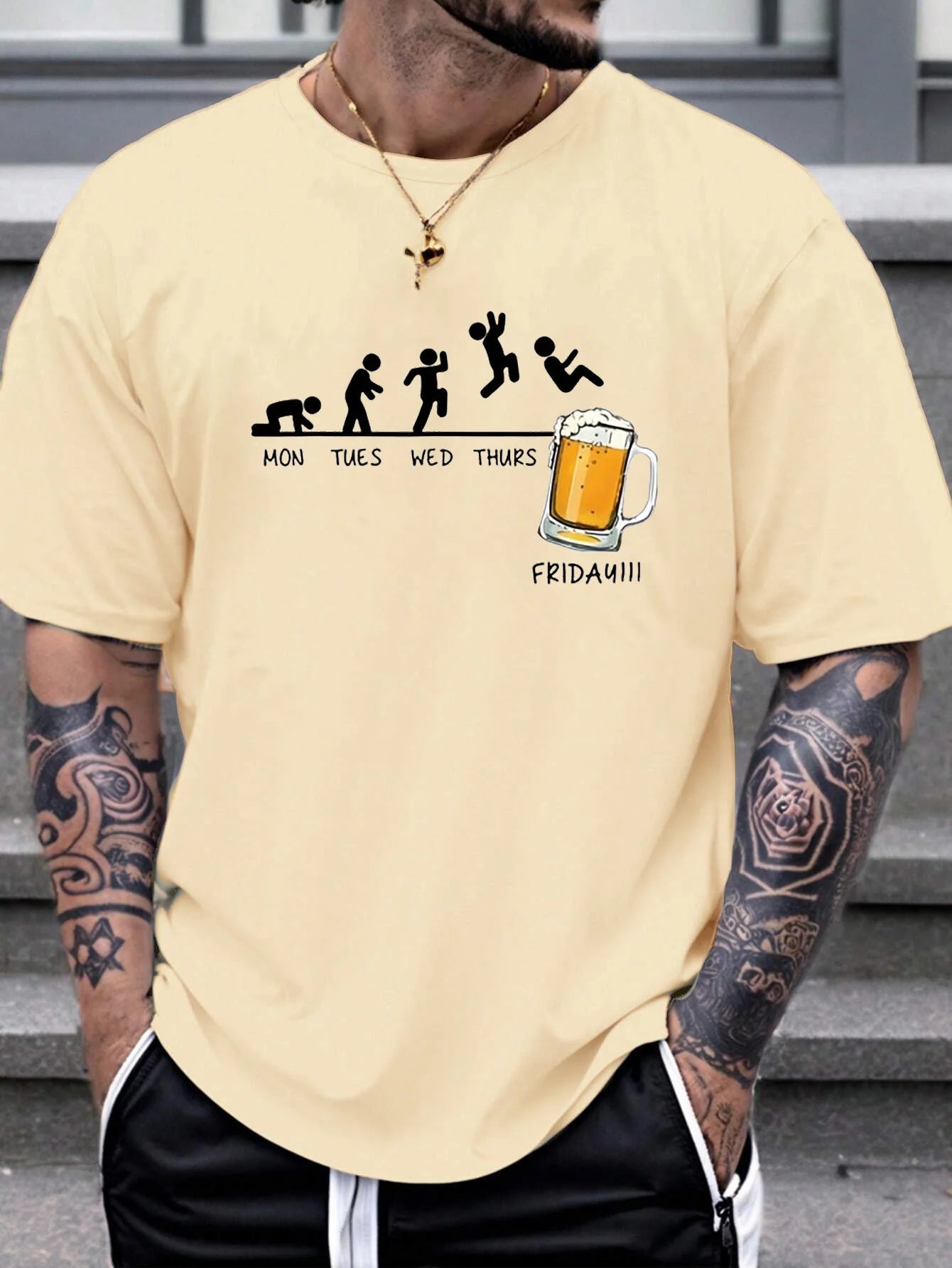 Men’s Summer 100% Cotton Casual T-Shirt Jumping in Beer Print | Loose Fit | Plus Size | Breathable Comfort