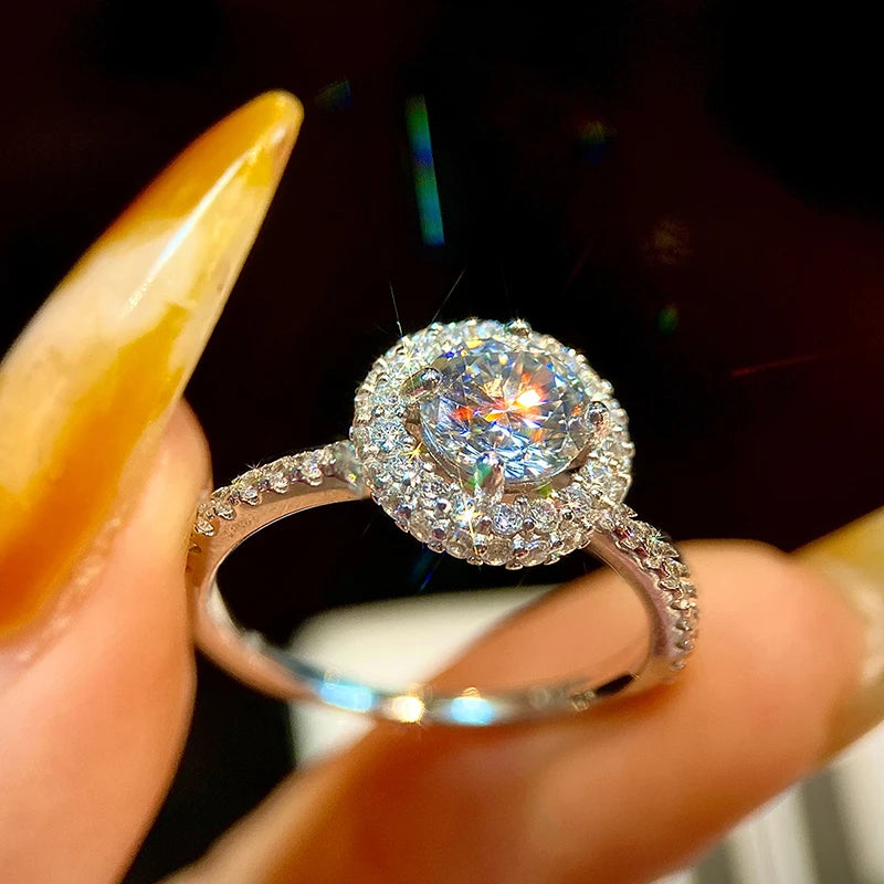 GRA 1CT Moissanite Diamond Platinum Round White Stone Rings for Women Real 925 Sterling Silver wedding High Quality Fine Jewelry