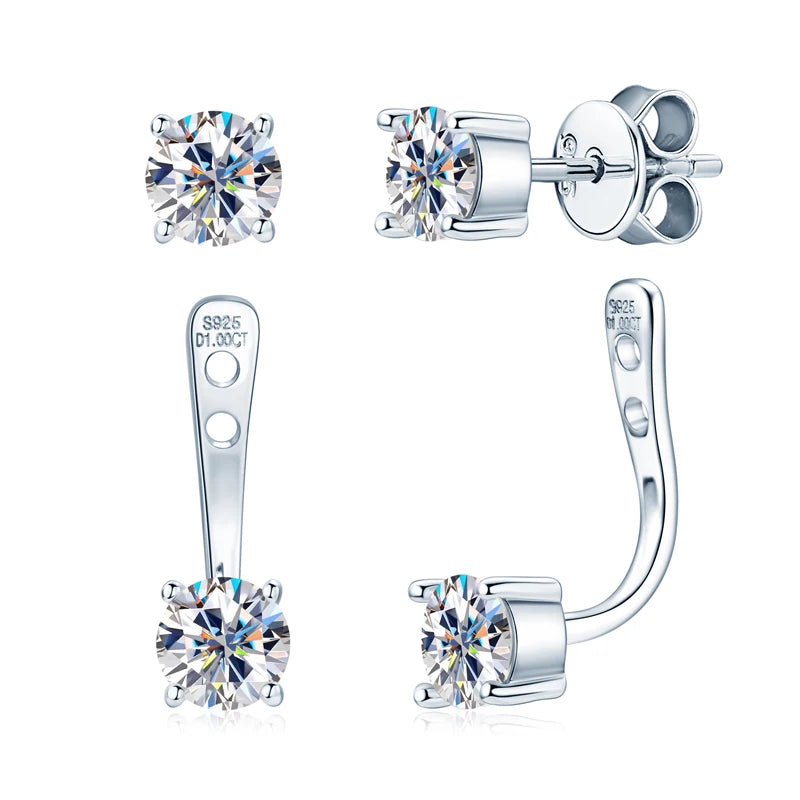 Lnngy Original 925 Sterling Silver Earrings Front Back Double Sided 5MM Moissanite Stud Earring For Women 2 in 1 Pierced Jewelry