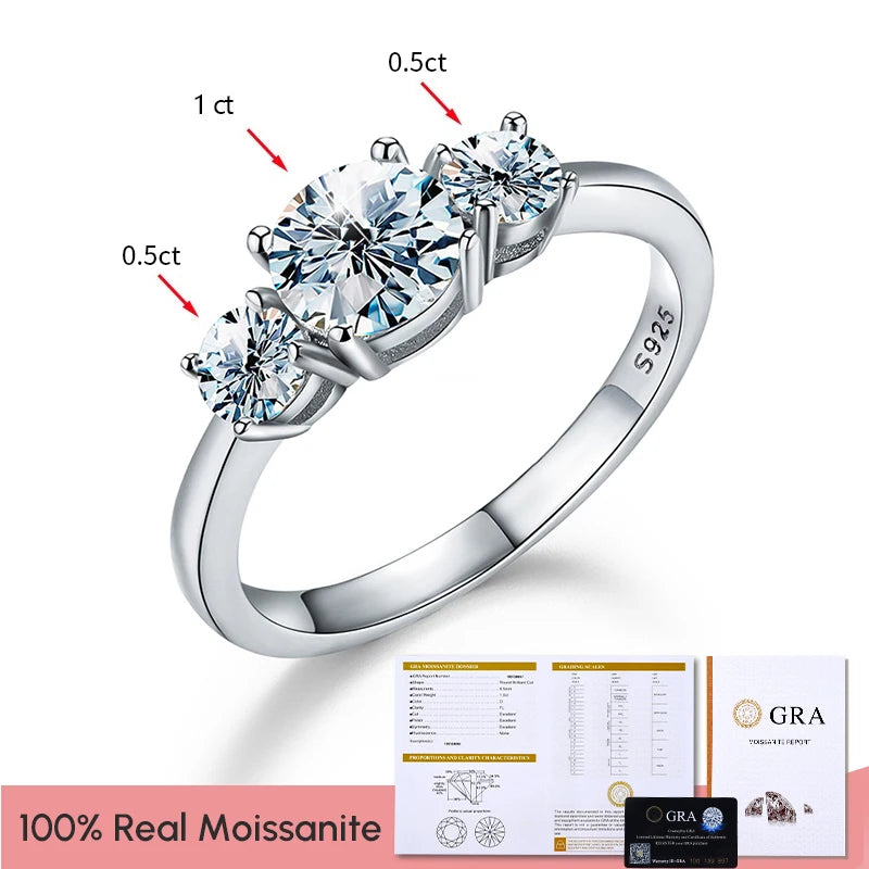 GRA Shiny Real 1CT D Color Moissanite Diamond Wedding Rings For Women Original 925 Sterling Silver Luxury Quality Fine Jewelry