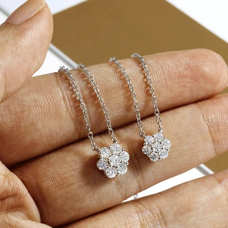 Flower Bracelets with Shiny Moissanite Sterling Silver Adjustable Wedding Anniversary Luxury Gifts Necklace Bracelet Jewelry Set