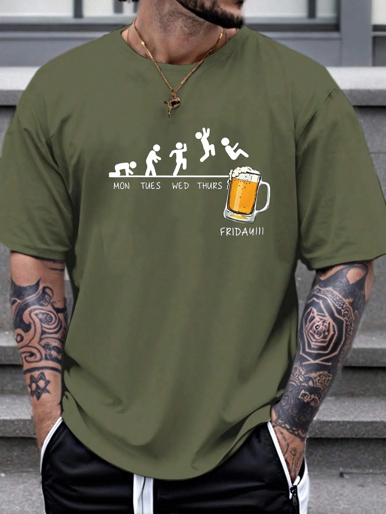 Men’s Summer 100% Cotton Casual T-Shirt Jumping in Beer Print | Loose Fit | Plus Size | Breathable Comfort