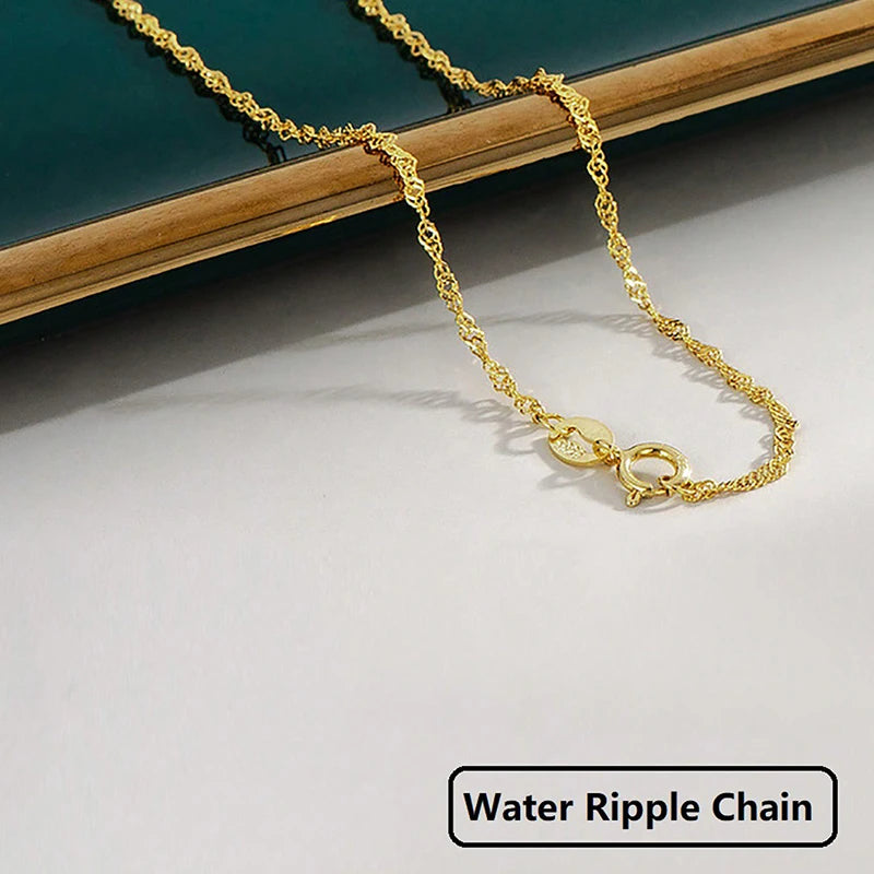 GRA 18K Gold Minimalist Box Snake Chain Necklace for Women Gift 40cm 45cm Choker Real 925 Sterling Silver Fashion Fine Jewelry