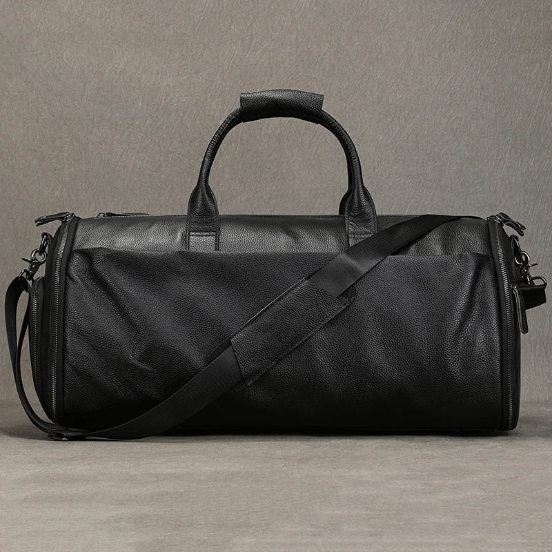 Crazy Horse Leather Folding Suit Bag Man Business Travel Bag With Shoe Pocket Clothes Cover Luggage Duffel Bag Man Bag For Suits