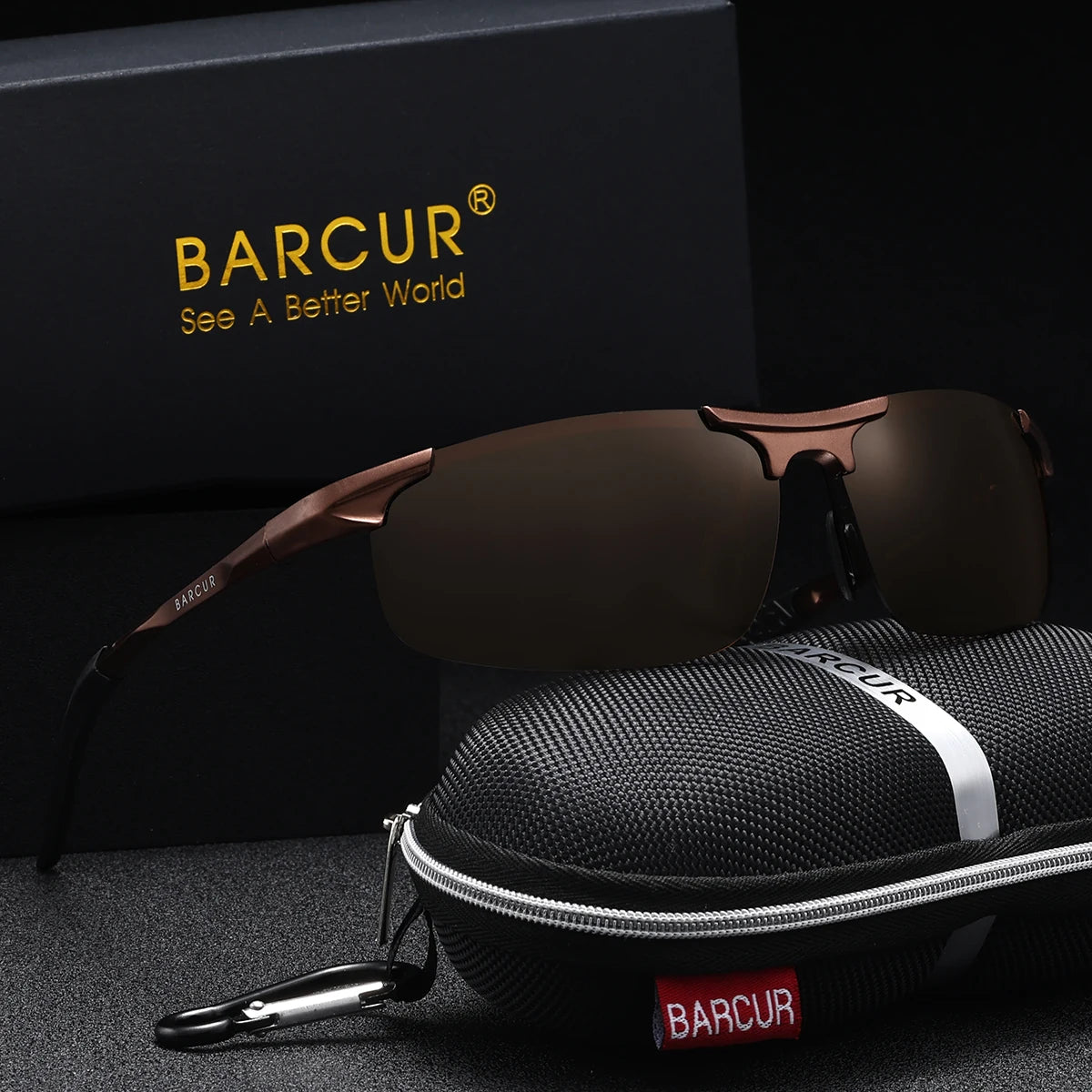 BARCUR Orange Fashion Polarized Sunglasses Aviation Aluminum Magnesium Alloy Metal Half Frame Glasses Men And Women Sunglasses