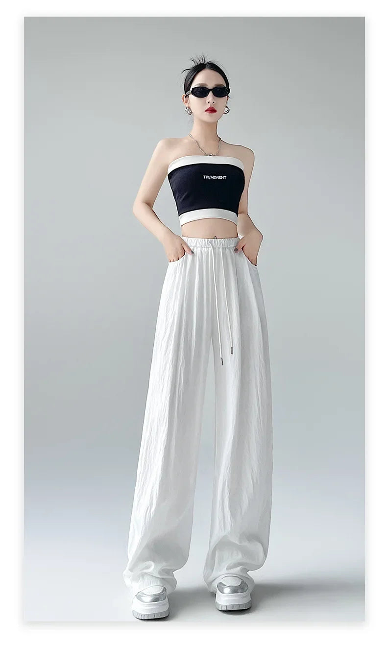 Ice Silk Wide Leg Pants Women Summer Thin Loose Casual Sun Protection Straight Leg Yamamoto Pants Lazy Dragging Pants