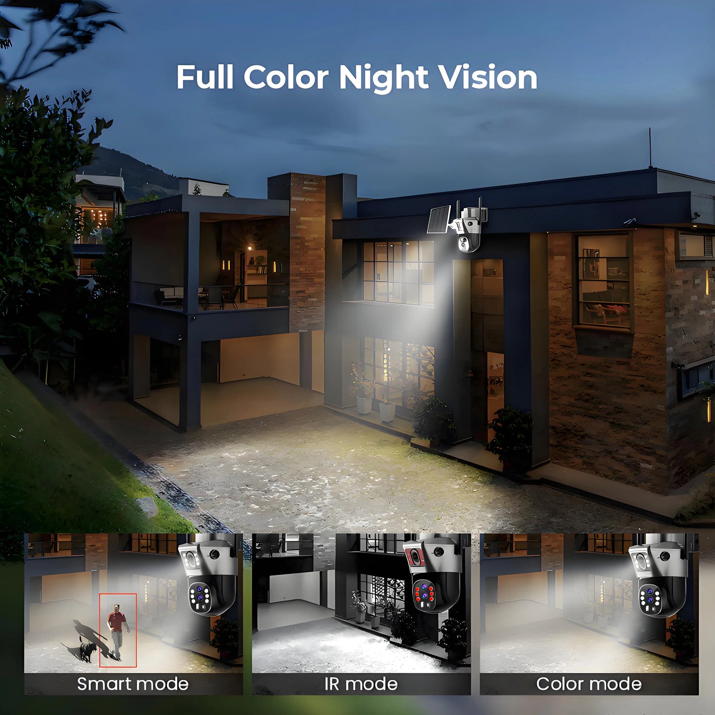 Solar Outdoor Surveillance Camera 4G Sim 6K 12MP Three Lens 10 Digital Zoom Wireless Cctv PTZ IP66 Security Solar Panel Cameras