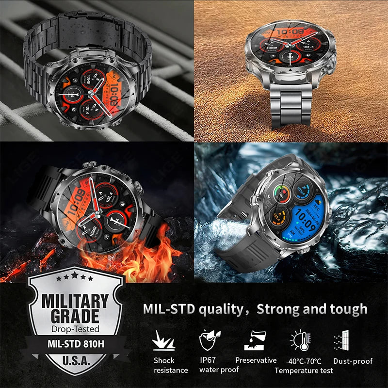 LIGE New 1.9" AMOLED 416*416 Screen Smart Watches Flashlight Outdoors Sports Fitness Tracker 700mah Large Battery Men Smartwatch