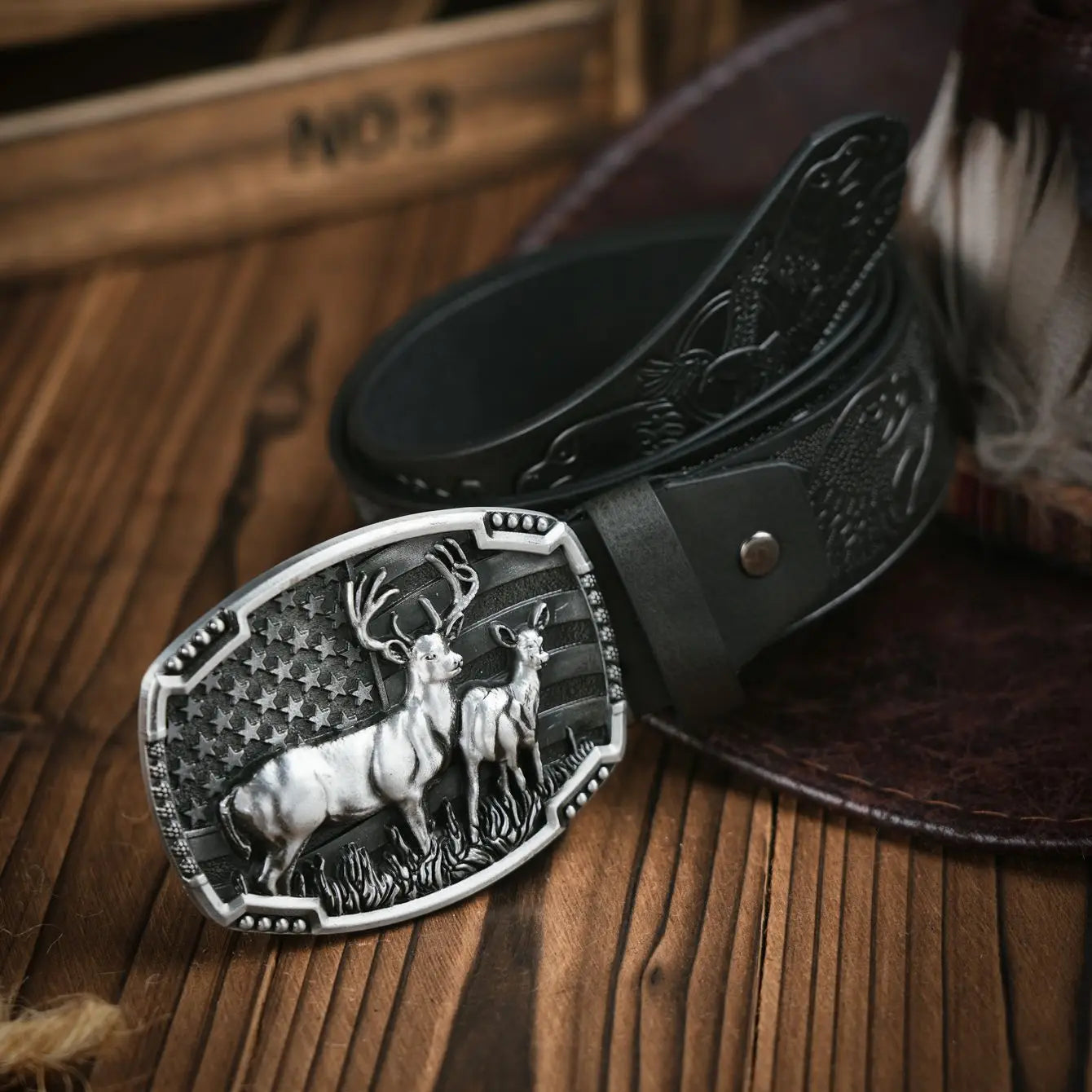 Western Cowboy PU Leather Belt - Men Waist Strap Bull Decoration Floral Engraved for Jeans