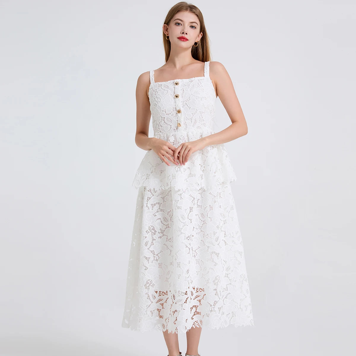 Women's Dress New Flower Embroidery Square Collar Long Dresses for Summer 2025 Backless Sleeveless Midi Dresses Party Dresses