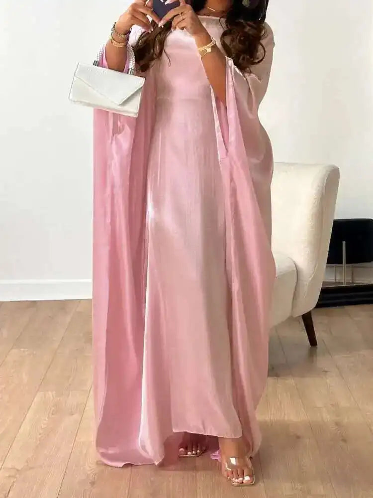 LANMREM Elegant Party Long Dress Women Many Colors Fashion Round Neck Batwing Sleeves Loose Dresses Fashion New Clothing 32C1950