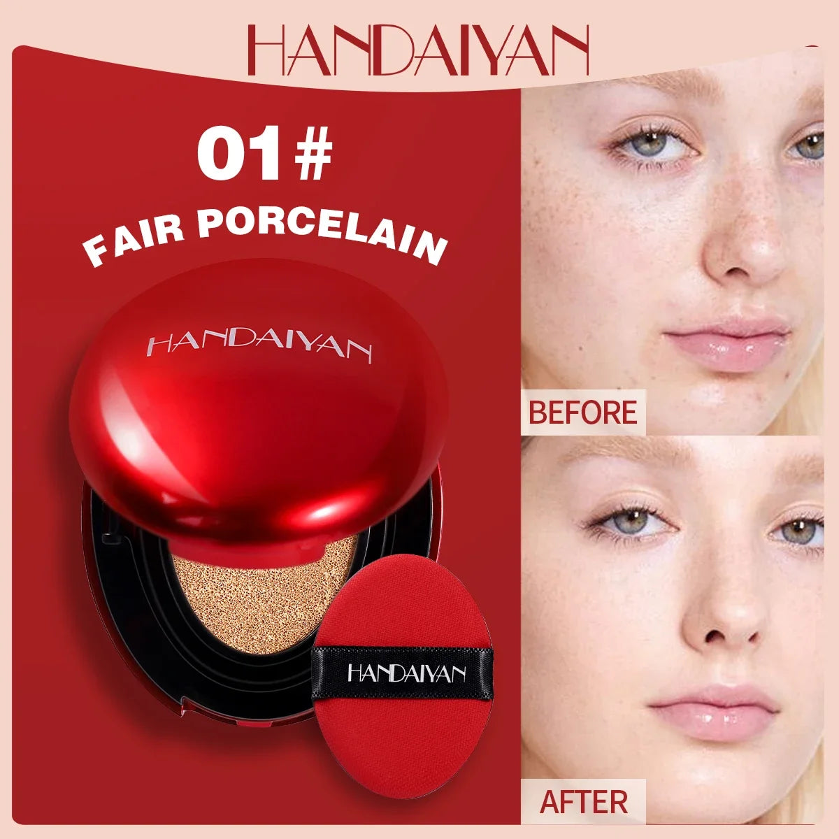 HANDAIYAN 5Color Red Box Concealer Cushion For Easy Application And Long-Lasting Skin Touching Face With Puff For Women's Makeup
