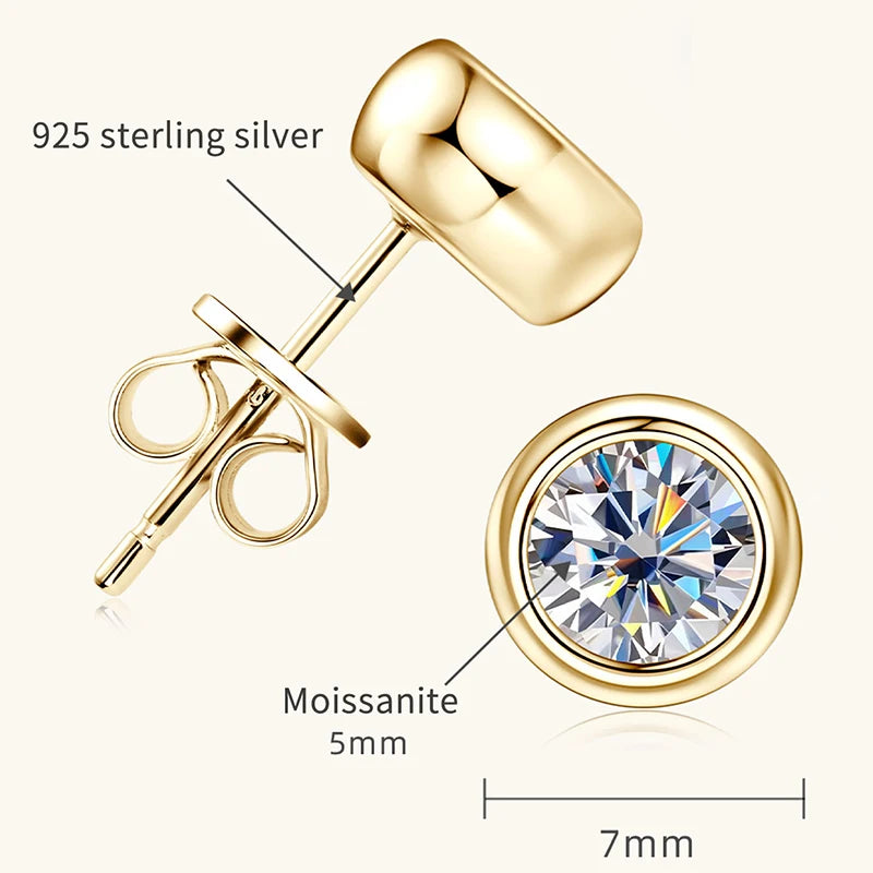 Lnngy GRA Certified 5mm/6.5mm Moissanite Earring 925 Sterling Silver Round Bubble Stud Earrings for Women Daily Jewelry Gift