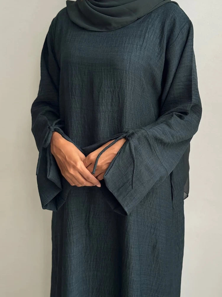 Loose Closed Abaya Dress New Women Pullover Muslim Dress Slit Cuffs Casual Hijabi Outwear Dubai Islamic Arab Clothing Ramadan