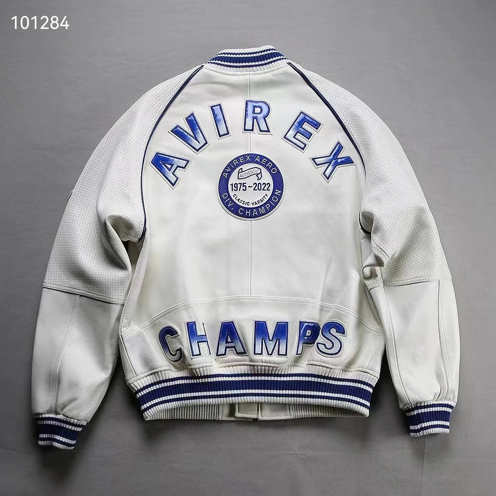 trend Varsity clothes Men's Genuine Leather Baseball Jackets Thickened French Sheepskin Autumn Winter Warm Avirex USA Size Coats