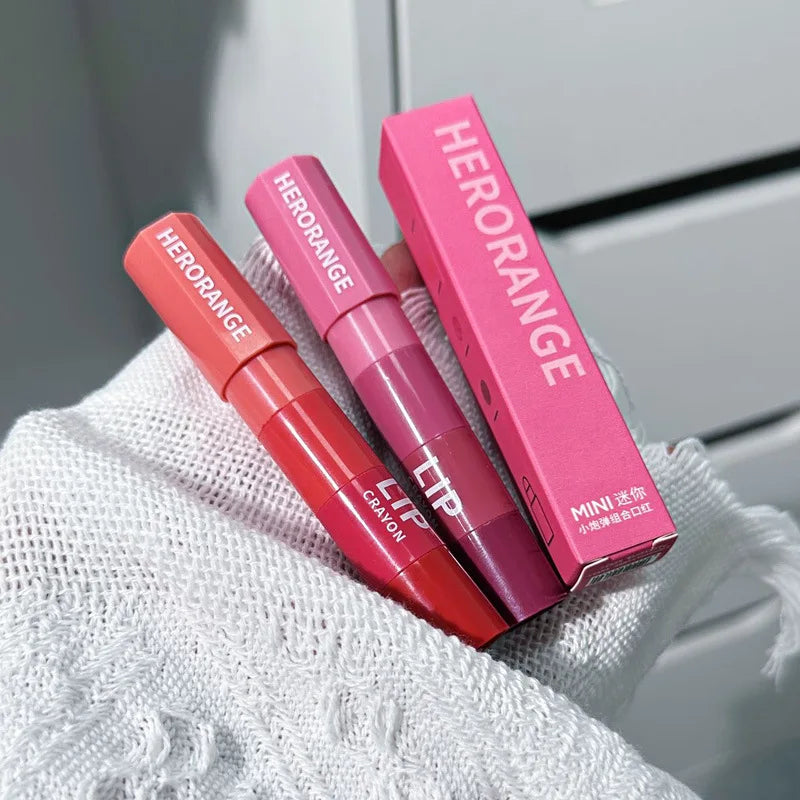 Mini Lipstick Set Matte 4 Colors Lipstick Combination 4 Sections Velvet Grapefruit Red Lip Pigment Non-stick Cup Lip Gloss kit