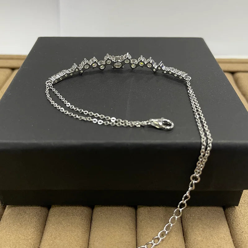 Lnngy Moissanite Bracelet With Certificate 925 Sterling Silver Adjustable Double Chain Bracelets for Women Wedding Jewelry Gift
