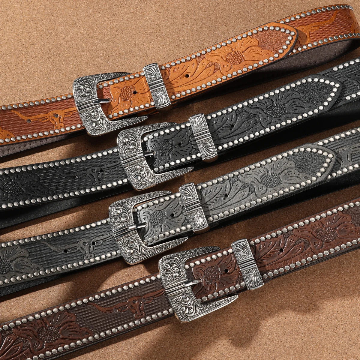 A casual, individual and retro belt, Western-style clothing accessory, metal buckle, PU belt, suitable for both men and women