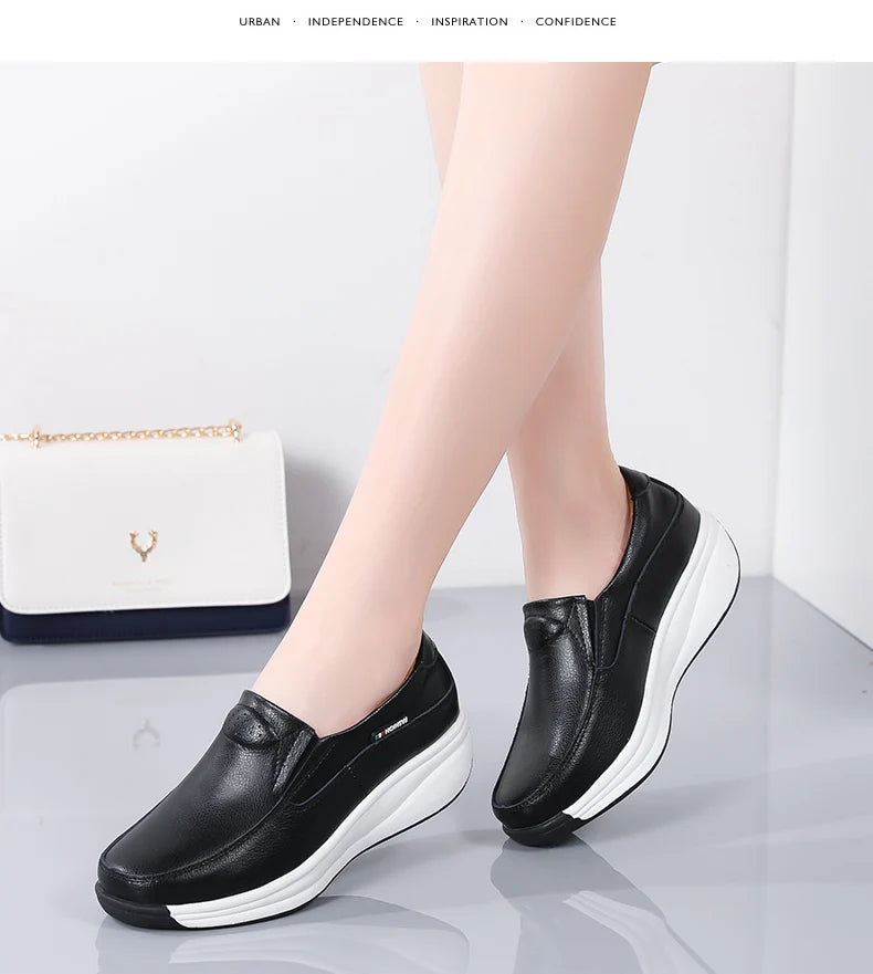 Women’s Genuine Leather Platform Loafers – Orthopedic Slip-On Casual Flats