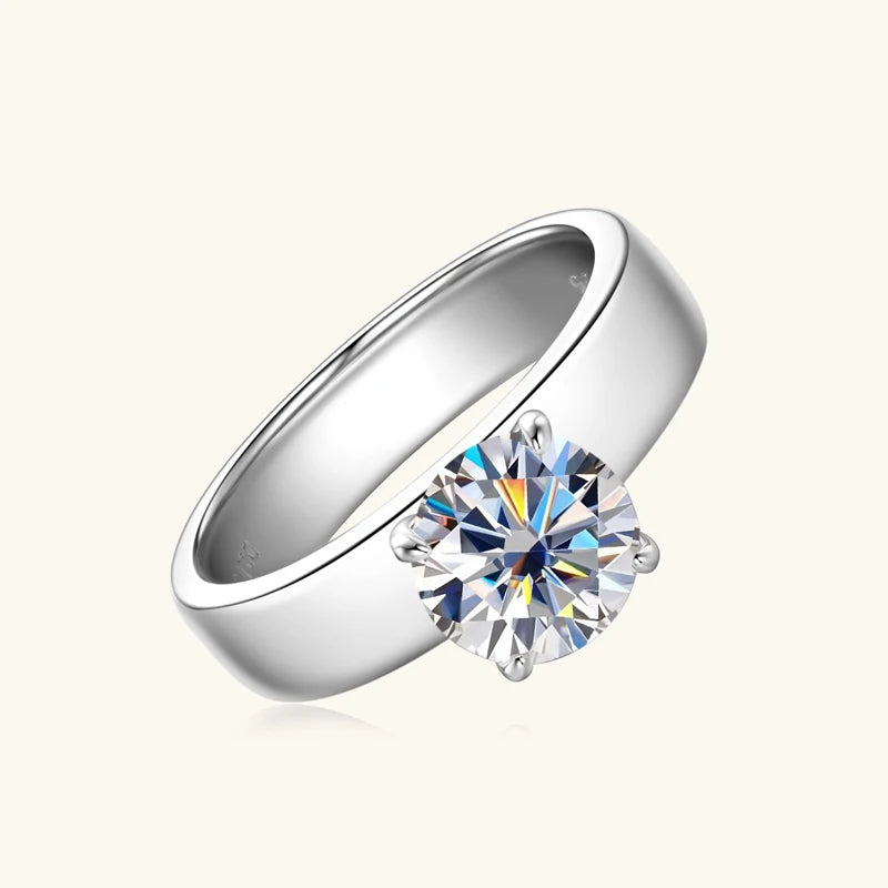 Lnngy 8mm Moissanite Solitaire Ring Certified 925 Sterling Silver Wide Chunky Rings For Women Girls Wedding Party Jewelry Gift