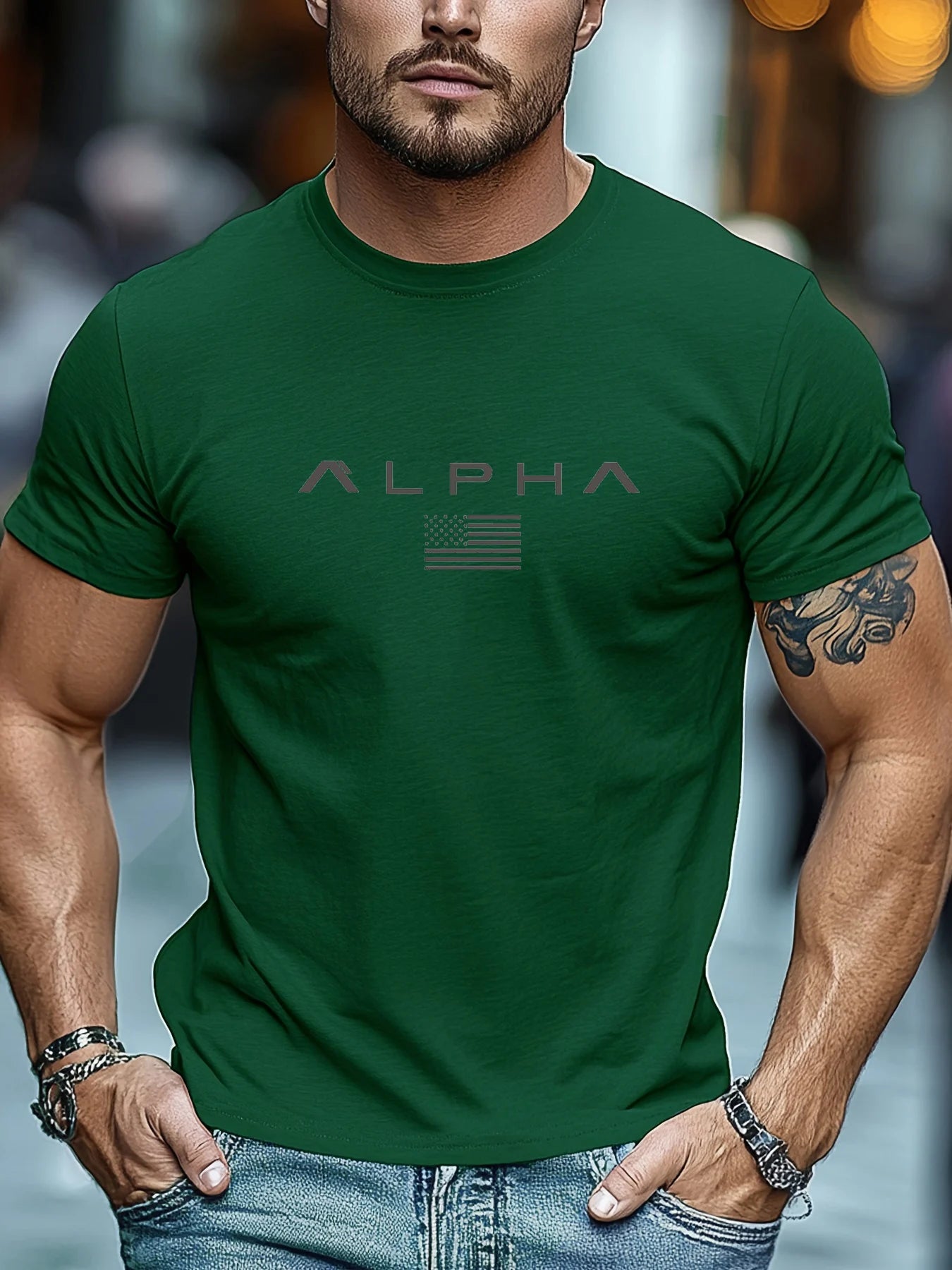 Men's summer 100 cotton ALPHA printed loose solid color multi-color optional sports round neck short sleeved T-shirt top