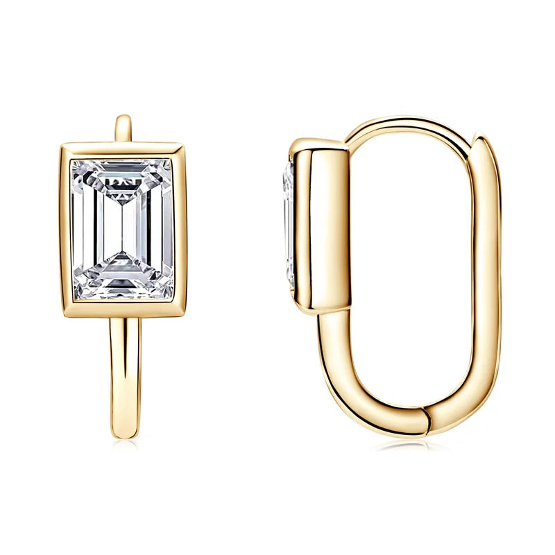 Lnngy 925 Sterling Silver U-shaped Hoop Earrings Emerald Cut 5*7mm Moissanite Earring For Women Girls Korean INS Jewelry Gift