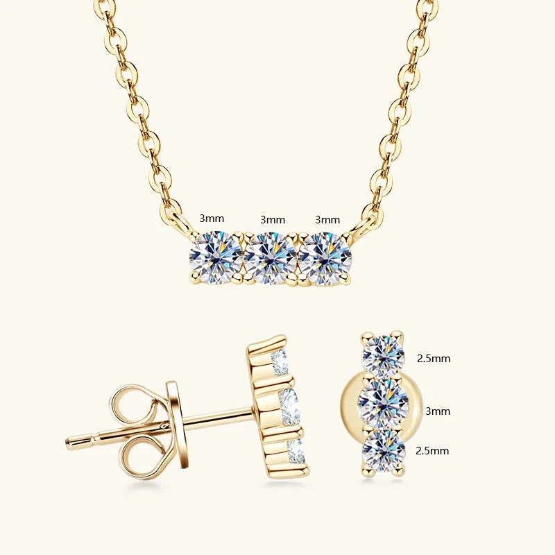 IOGOU 3mm Moissanite Jewelry Sets Real 925 Silver for Women 3 Stones Pendant Necklace Stud Earrings Set Valentine's Day Gifts