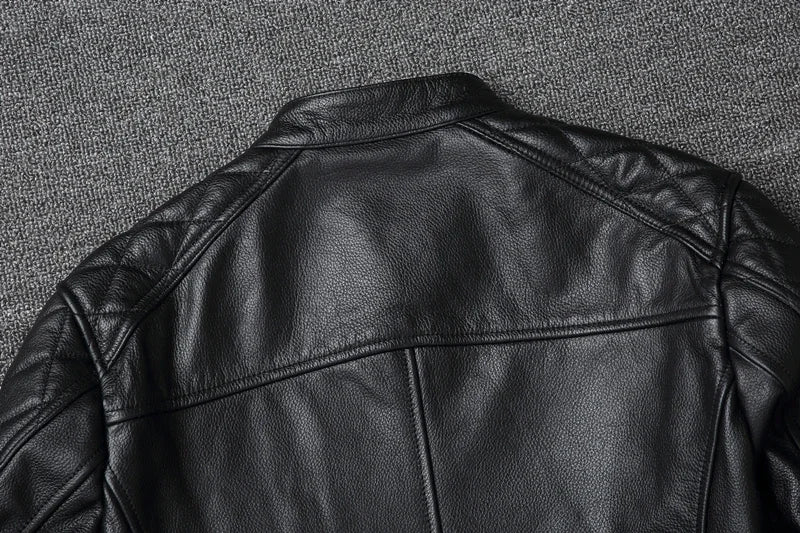 New fashion Men Leather Jacket 100% Genuine Cowhide Coat White Stripes Cool Biker Slim Short Autumn Leather Clothing.