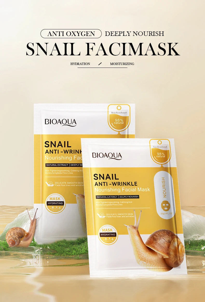 20pcs BIOAQUA Snail Hyaluronic Acid Face Mask skincare Moisturizing Hydrating Firming Facial Masks Face Skin Care Products