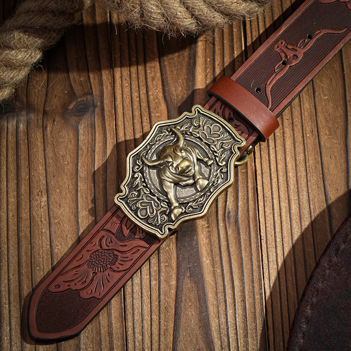Western denim PU Belt - men's decorative printed carved denim waistband
