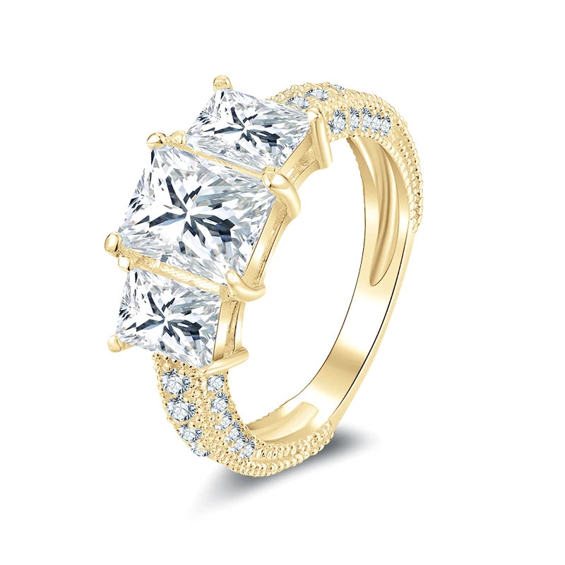 Lnngy Three Stone Moissanite Ring For Women 10K Pure Gold Lab Created Diamond Eternity Engagement Rings Delicate Daily Jewelry