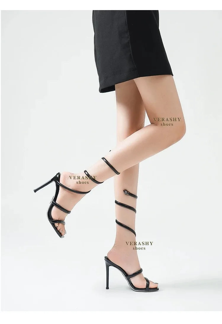 Ankle Snake Wrap High Heel Sandals Open Toe Stilettos Sexy Woman Summer Mixed Colors Banquet Dress Shoes