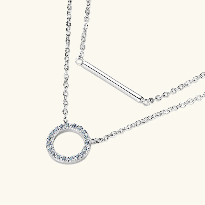 Lnngy Double Layer Chain Necklace For Women 925 Sterling Silver Moissanite Circel Pendant Necklaces Stud Earring Jewelry Set