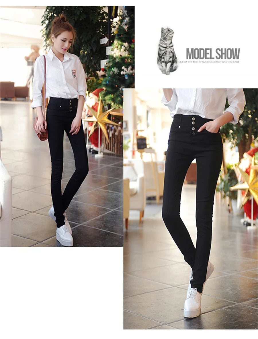 High Waist Pencil Jeans Women's Casual Skinny White Denim Pants New Korean Big Size 34 Stretch Vaqueros Leggings Kot Pantolon