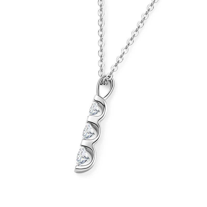Lnngy Three Stone Moissanite Jewelry Set 925 Sterling Silver Pendant Necklace Dangle Earring For Couples Lovers' Wedding Gift
